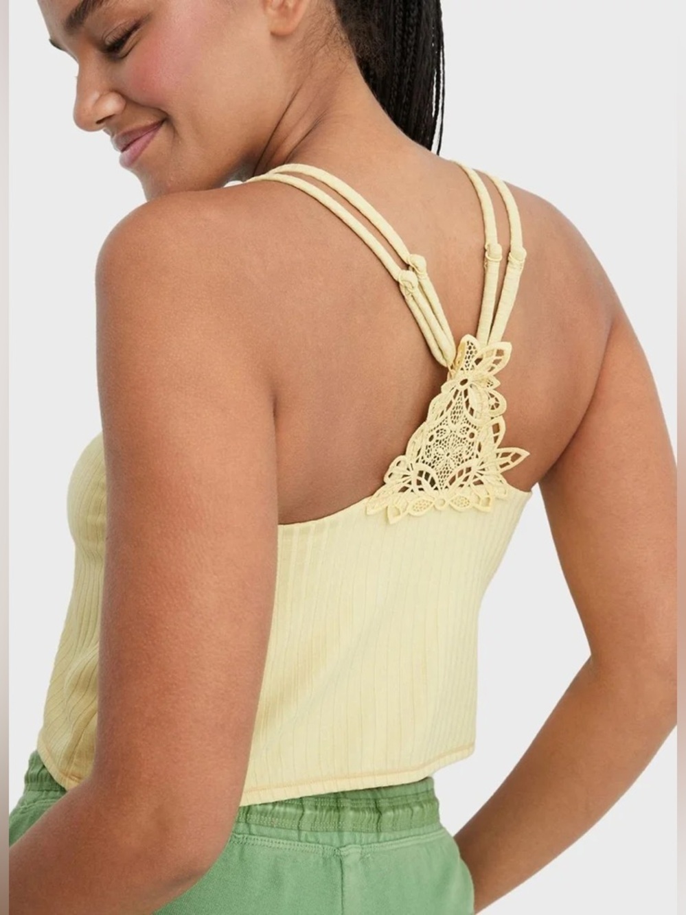NEW w/Tags Aerie Pale Yellow Ribbed Double-Strap Crop Tank Size Medium - Picture 7 of 7